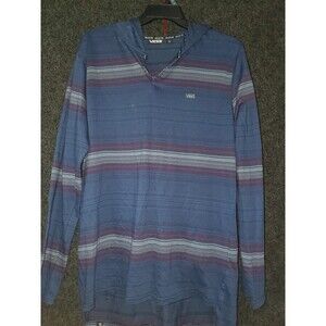 VANS Off The Wall Lightweight Striped Henley Hooded Skateboard Shirt Men's Large